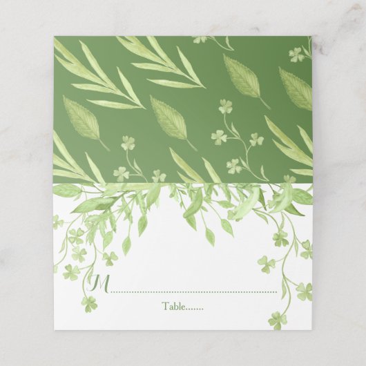 groen klaver Waterverf bloemenbruiloft Plaatskaartje (Buitenkant ongevouwen)