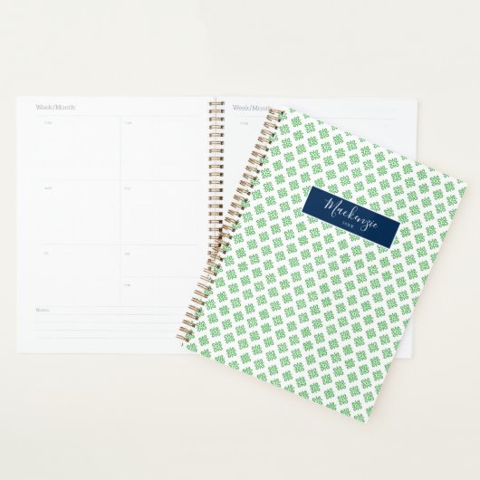 Groen klaverpatroon Gepersonaliseerd schoolkalende Planner (Display)