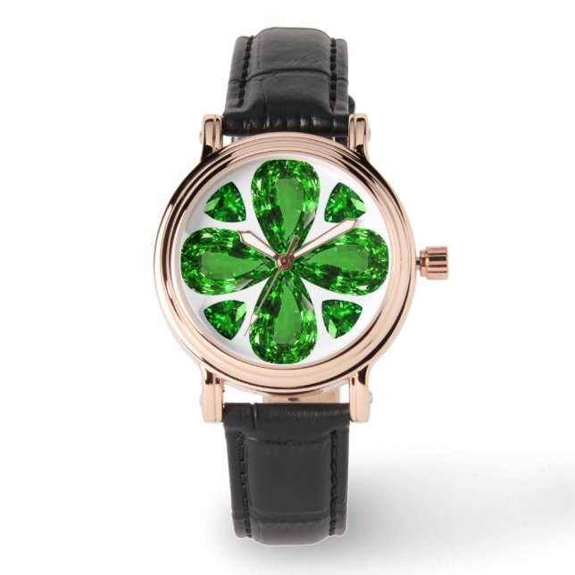 Groen klaverpatroon horloge (Voorkant)