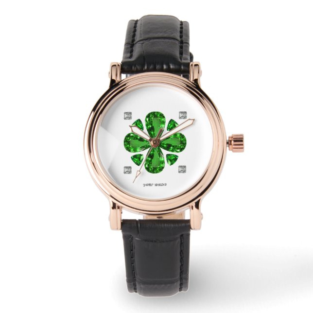 Groen klaverpatroon horloge (Voorkant)