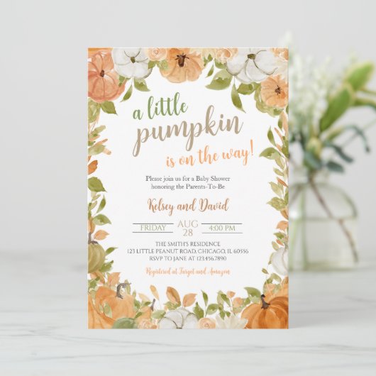 groen klein pompoen Baby shower Kaart (Staand voorkant)