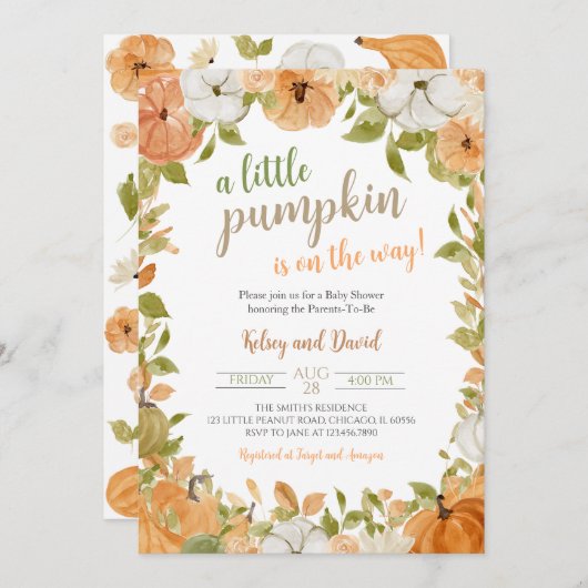 groen klein pompoen Baby shower Kaart (Voorkant / Achterkant)