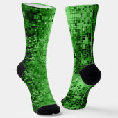 Groen, klein vierkantsgeometrisch patroon sokken (Gebogen)