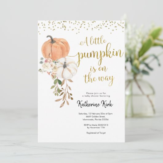 Groen Kleine Pompoen is op weg Uitnodiging (Staand voorkant)