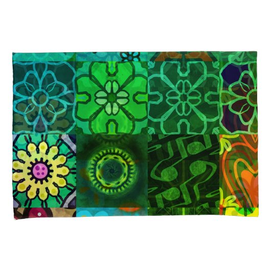 Groen Kleur Collage Print 2 Kussensloop (Voorkant-Rechts)