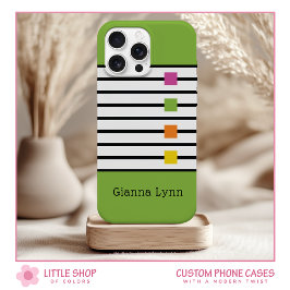 Groen Kleurblok Zwarte Strepen Monogram iPhone 15 Case