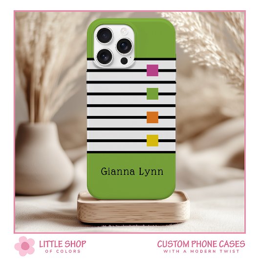 Groen Kleurblok Zwarte Strepen Monogram Case-Mate iPhone Case