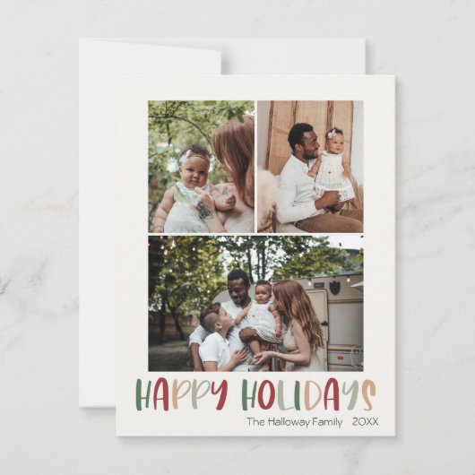 Groen kleurrijk Prettige feestdagen Verticaal 3 Fo Feestdagenkaart (Voorkant)