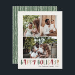 Groen kleurrijk Prettige feestdagen Verticaal 3 Fo Feestdagenkaart<br><div class="desc">Deze groene kleurrijke prettige feestdagen verticale 3 fotovakantiekaart is perfect voor uw leuke, creatieve, heldere feestelijke groet. Het is een uniek, speels modern lettertype in rood, boho tan, en licht en donkergroen, maken een gelukkig seizoensgebonden gevoel mogelijk. Als je de donkere winter van je geliefden wilt ophelderen met een schattige...</div>