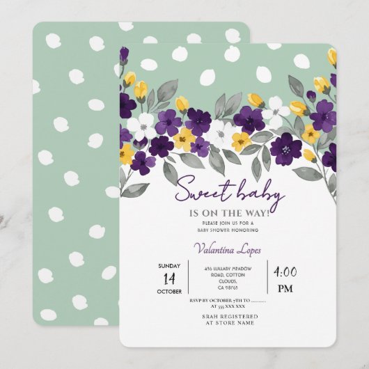 Groen | Kleurrijke Bloem Baby Shower Uitnodiging (Voorkant / Achterkant)