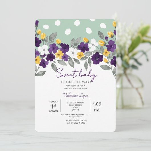 Groen | Kleurrijke Bloem Baby Shower Uitnodiging (Staand voorkant)