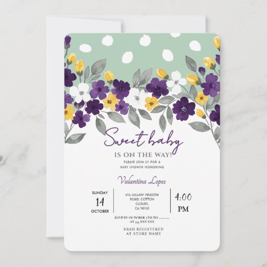 Groen | Kleurrijke Bloem Baby Shower Uitnodiging (Voorkant)