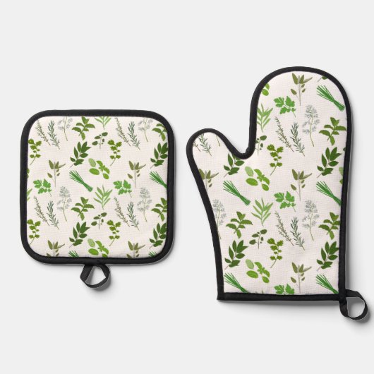 Groen koken Culinaire Tuin Kruiden Koken Ovenwant & Pannenlap Set (Voorkant)