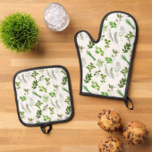 Groen koken Culinaire Tuin Kruiden Koken Ovenwant & Pannenlap Set (Top down)