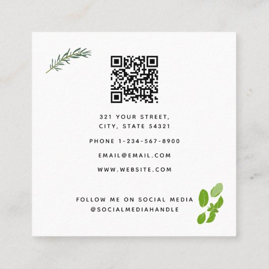 Groen koken Culinaire Tuin Kruiden QR Code Vierkante Visitekaartje (Achterkant)