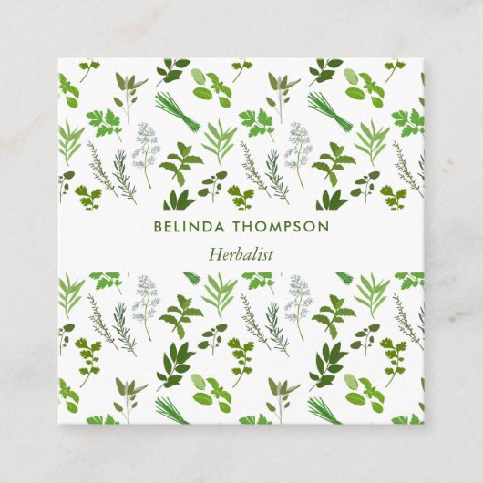 Groen koken Culinaire Tuin Kruiden QR Code Vierkante Visitekaartje (Voorkant)