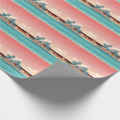 Groen kokoseiland: zonsondergang illustratie. cadeaupapier (Hoek)