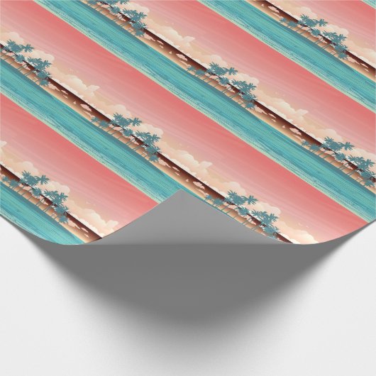 Groen kokoseiland: zonsondergang illustratie. cadeaupapier (Hoek)