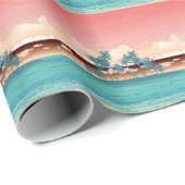 Groen kokoseiland: zonsondergang illustratie. cadeaupapier (Rol Hoek)