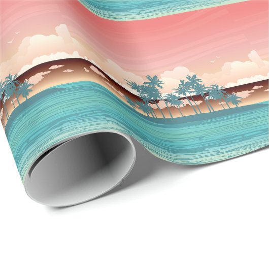 Groen kokoseiland: zonsondergang illustratie. cadeaupapier (Rol Hoek)