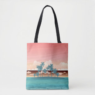 Groen kokoseiland: zonsondergang illustratie. tote bag