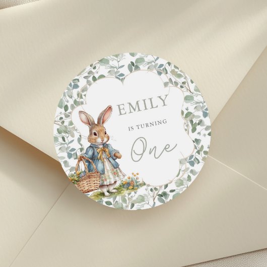 Groen Konijn Meisje Baby's eerste verjaardag Ronde Sticker