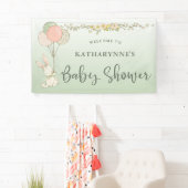 Groen  Konijntje Rustiek Bloemen Baby shower Spandoek (Insitu)