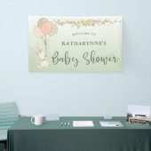 Groen  Konijntje Rustiek Bloemen Baby shower Spandoek (Beurs)