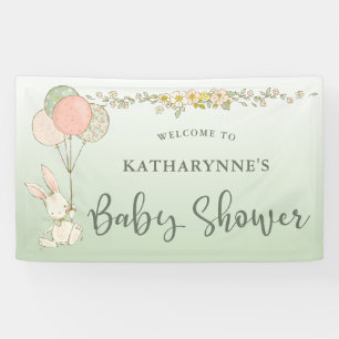 Groen  Konijntje Rustiek Bloemen Baby shower Spandoek