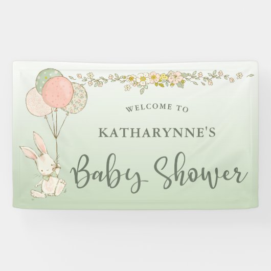 Groen  Konijntje Rustiek Bloemen Baby shower Spandoek (Horizontaal)