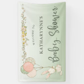 Groen  Konijntje Rustiek Bloemen Baby shower Spandoek (Verticaal)