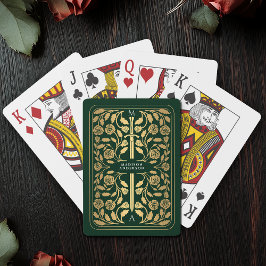 Groen Koninklijk Middeleeuws Goud Zwaard Monogram Pokerkaarten