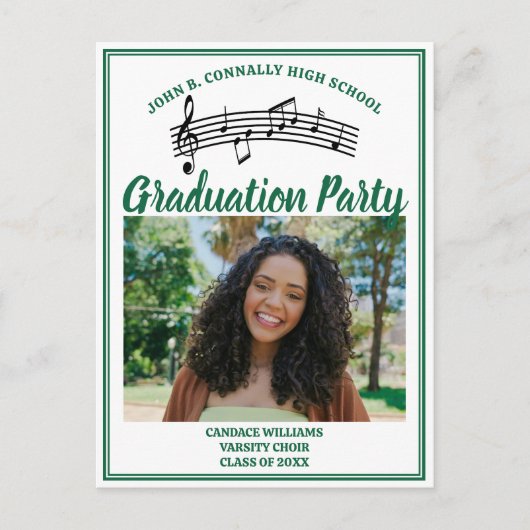 Groen Koor Foto Middelbare School Afstudeerfeest Uitnodiging Briefkaart (Voorkant)