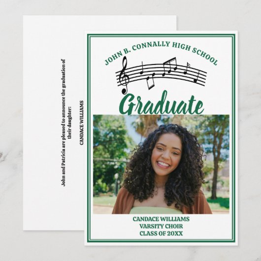 Groen Koor Foto Middelbare School Afstuderen Aankondiging (Voorkant / Achterkant)