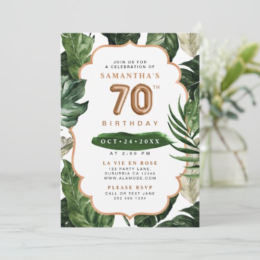 Groen & Koper Tropische bladeren 70e verjaardag Kaart (Staand voorkant)