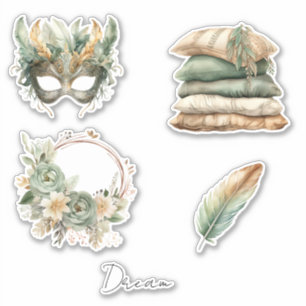 Groen Koperen Veren Masker Boho Sticker
