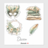 Groen Koperen Veren Masker Boho Sticker (Vel)