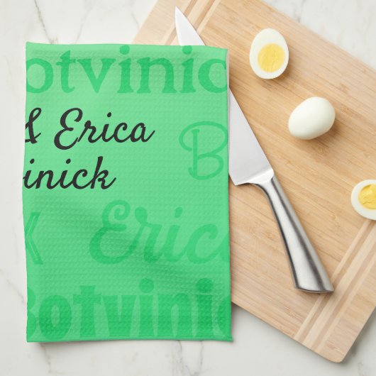 Groen koppel naam theedoek (Quarter Fold)