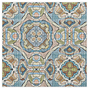 Groen koraal Oranje blauw balkpatroon Stof