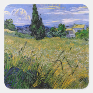 Groen korenveld met cipres door Van Gogh. Vierkante Sticker