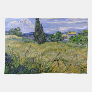 Groen korenveld met cipres door Vincent van Gogh Theedoek