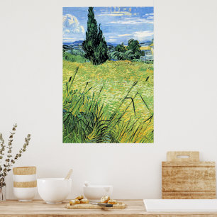 Groen korenveld met cipres, poster