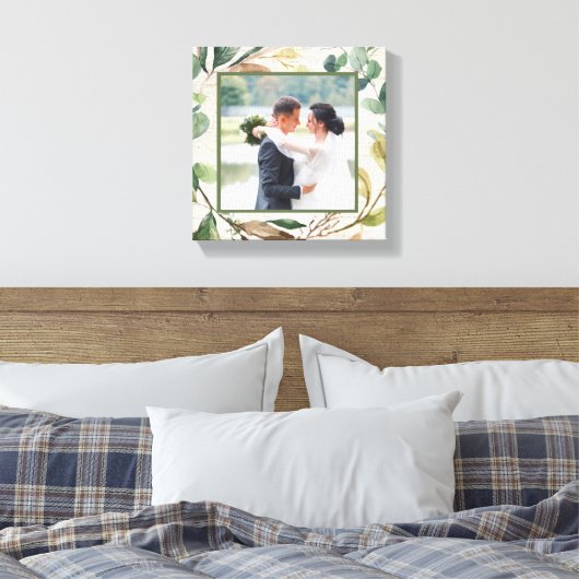 groen krans berk foto bruiloft aandenken canvas afdruk (Insitu (Slaapkamer))