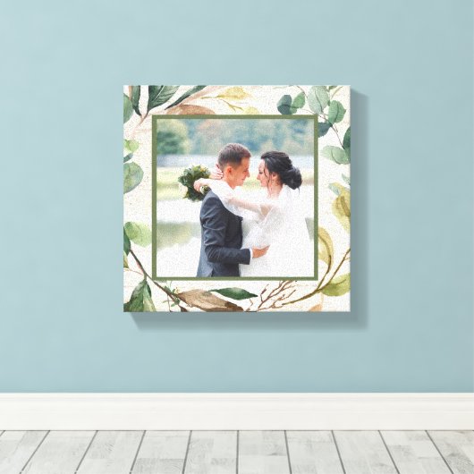 groen krans berk foto bruiloft aandenken canvas afdruk (Insitu (Houten vloer))