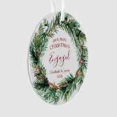 Groen krans Onze eerste Kerstmis Betrokken Foto Ornament (voorkant)