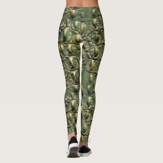 Groen Krokodillenleer Patroon Leggings (Achterkant)