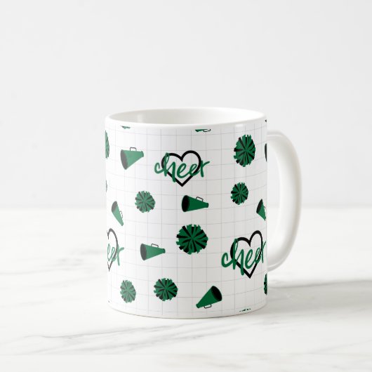 Groen kronkelharten, pom Poms, Megaphone Pattern Koffiemok (Voorkant rechts)