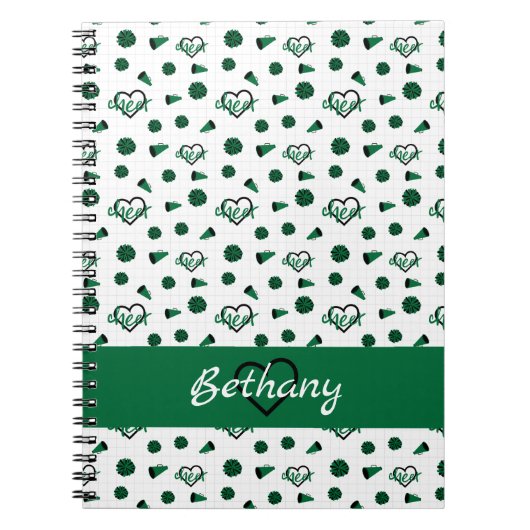 Groen kronkelharten, pom Poms, Megaphone Pattern Notitieboek (Voorkant)