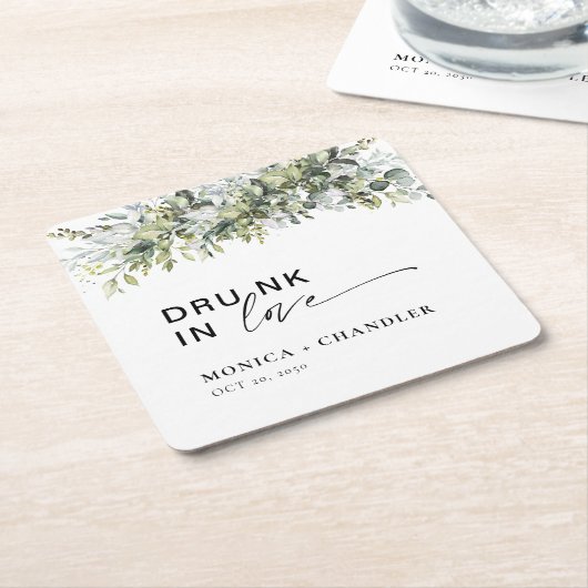 groen kruiden bruiloft kartonnen onderzetters (Schuin)