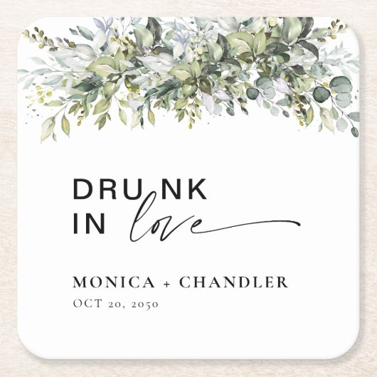 groen kruiden bruiloft kartonnen onderzetters (Voorkant)